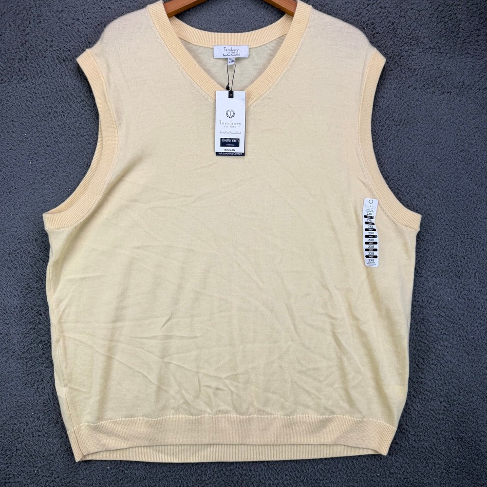 Turnbury Mens 2XB Merino Wool V-Neck Sweater Vest Yellow Biella Yarn NWT 11950